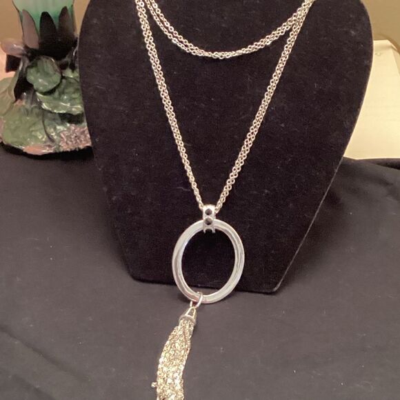 Sparkle and Shine Long Double Chain with Oval Pendant and Tassel - Picture 1 of 9